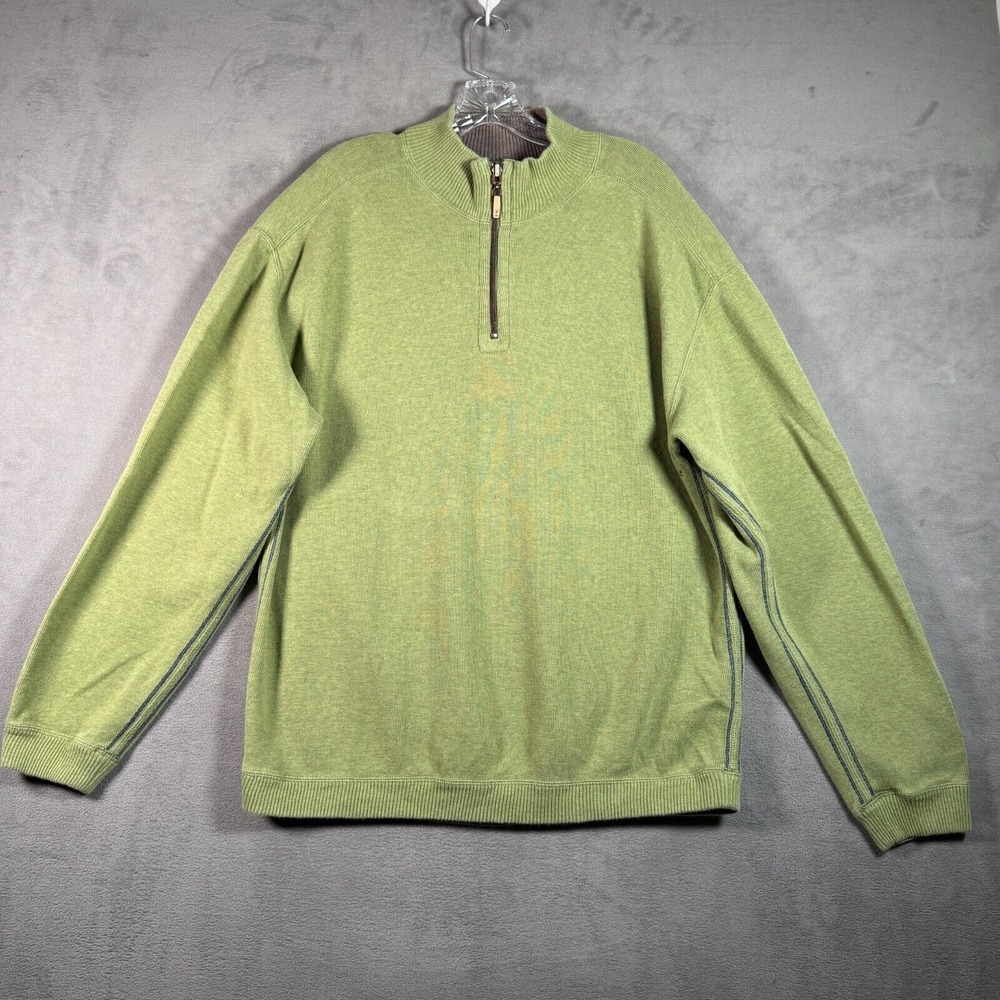 Tommy Bahama Sweater Mens XL Green 1/4 Zip Pullover Golf Business Casual Knit